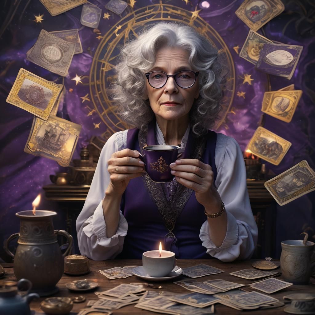 Mystical Tarot Reader in Starry Night Fantasy