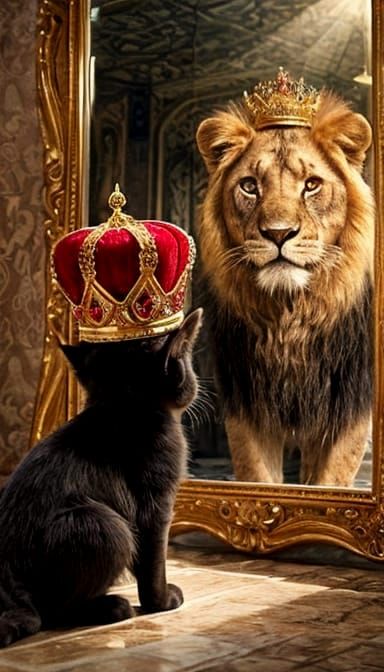 Kitten Sees Lion Reflection: Inspiring Self-Belief