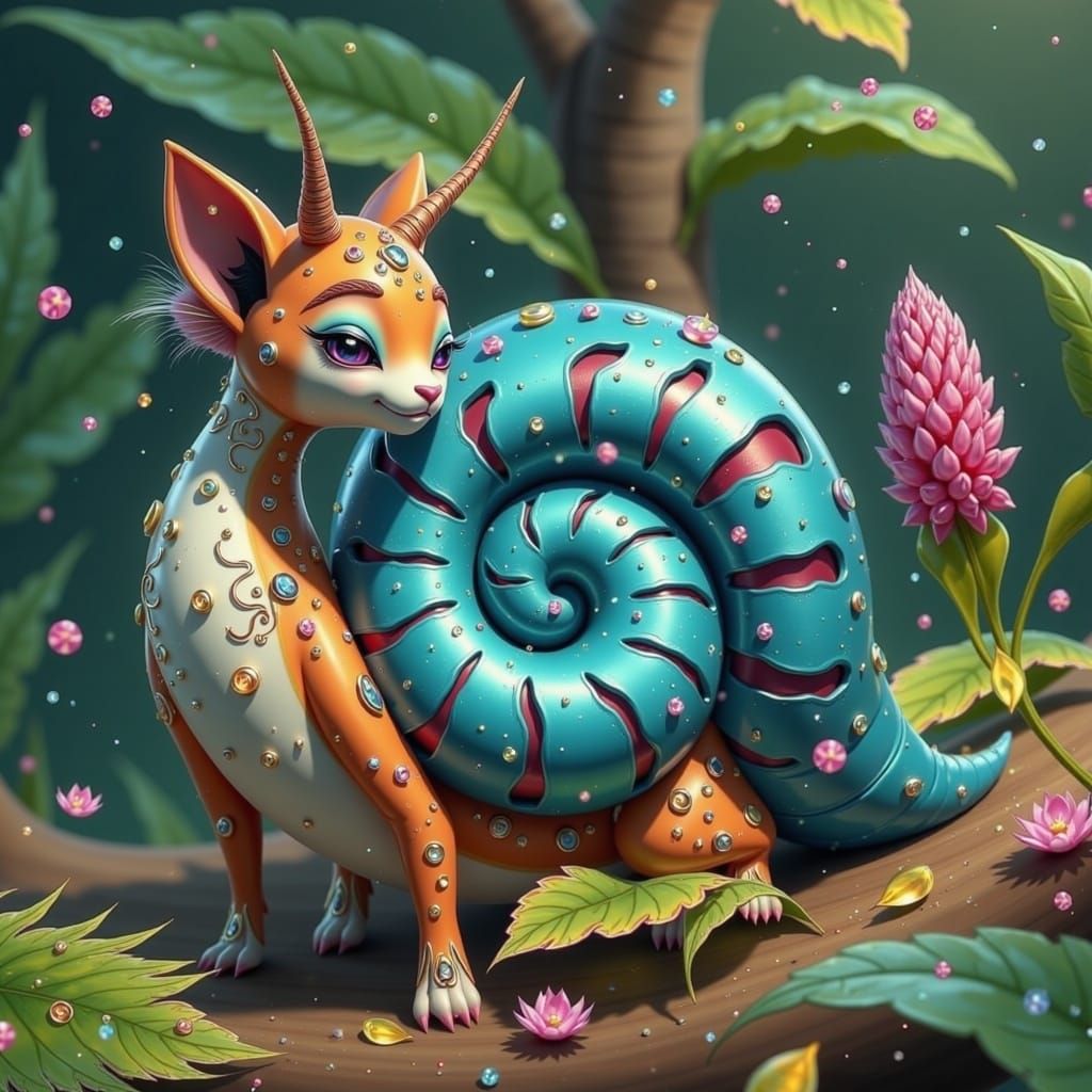 Whimsical Fae Cheetah with Snail Shell in Vibrant Naive Art ...
