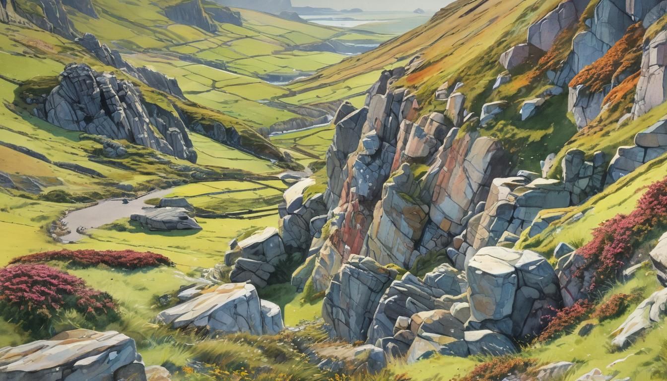 Valley of Rocks: Impressionist Gouache Watercolor Landscape