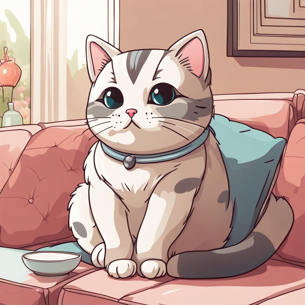 Cute Kawaii Cat Lounging on Couch