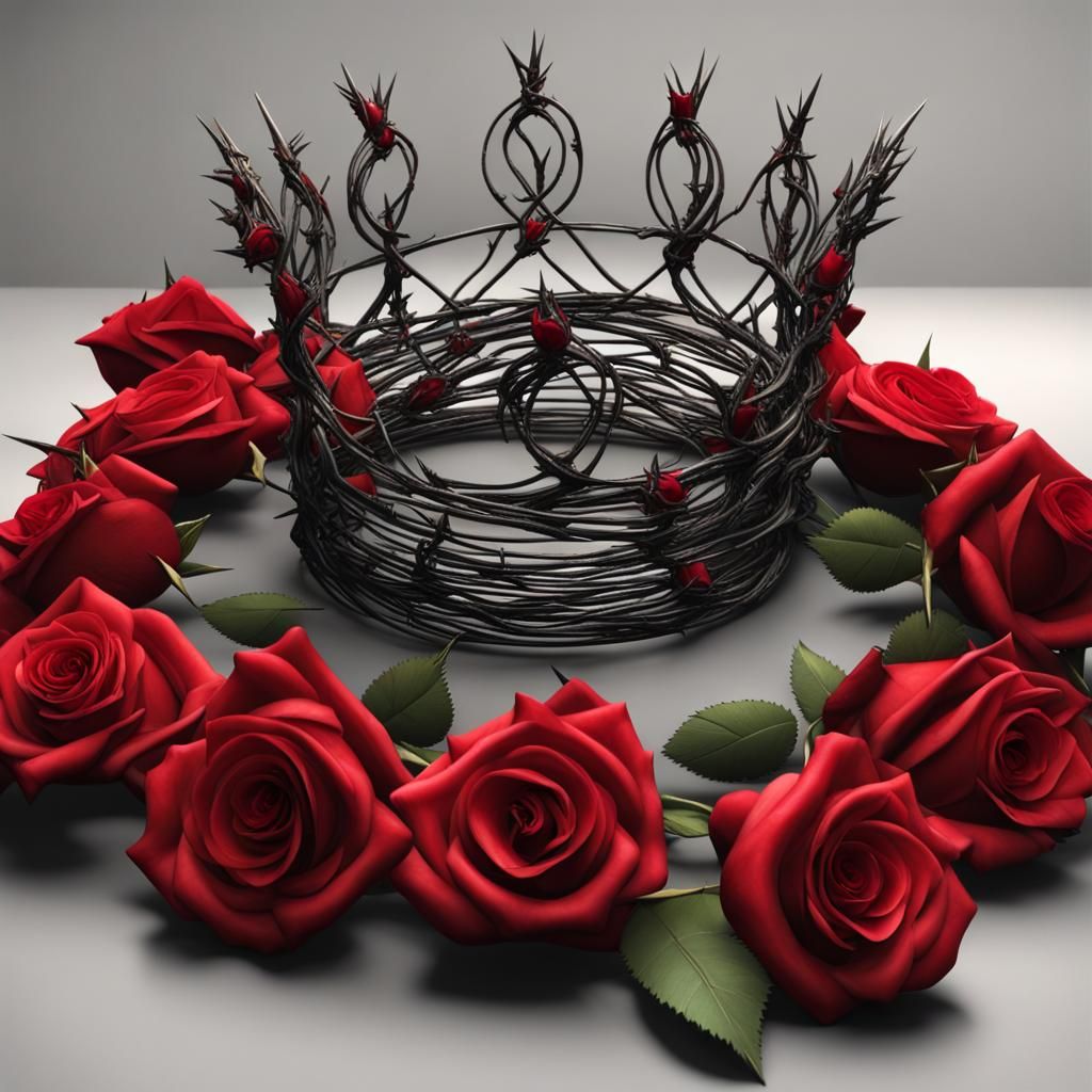Thorn Crown with Roses in Hyperrealistic Style