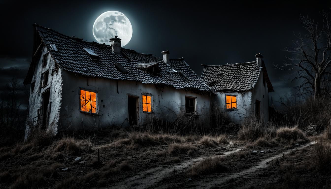 Ethereal Ghosts Dance in Abandoned Village at Night