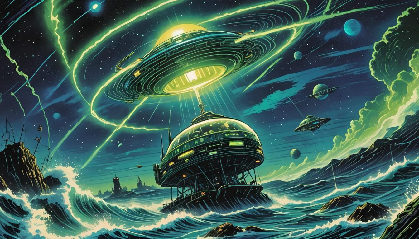 Retro-Futuristic Comic Book Art with Neon Glow