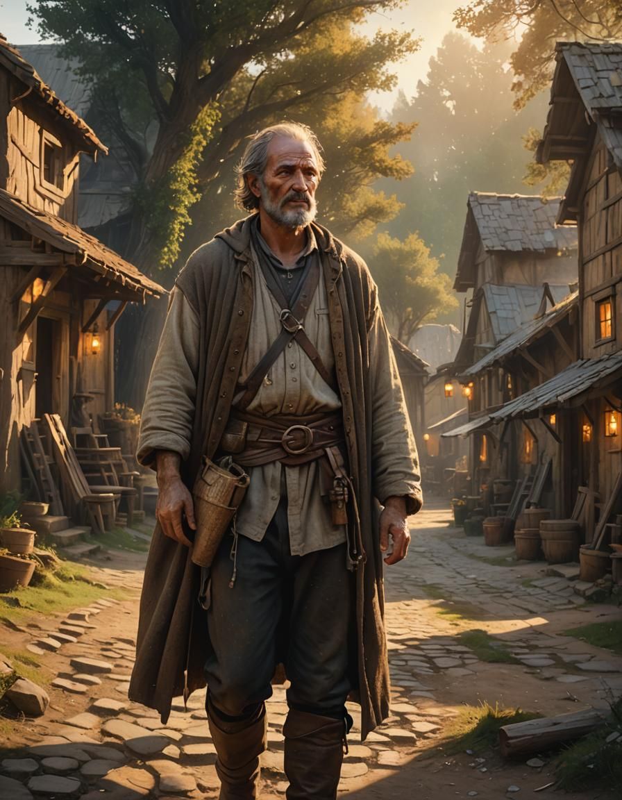 Colossal Peasant in Village: Photorealistic Fantasy Art