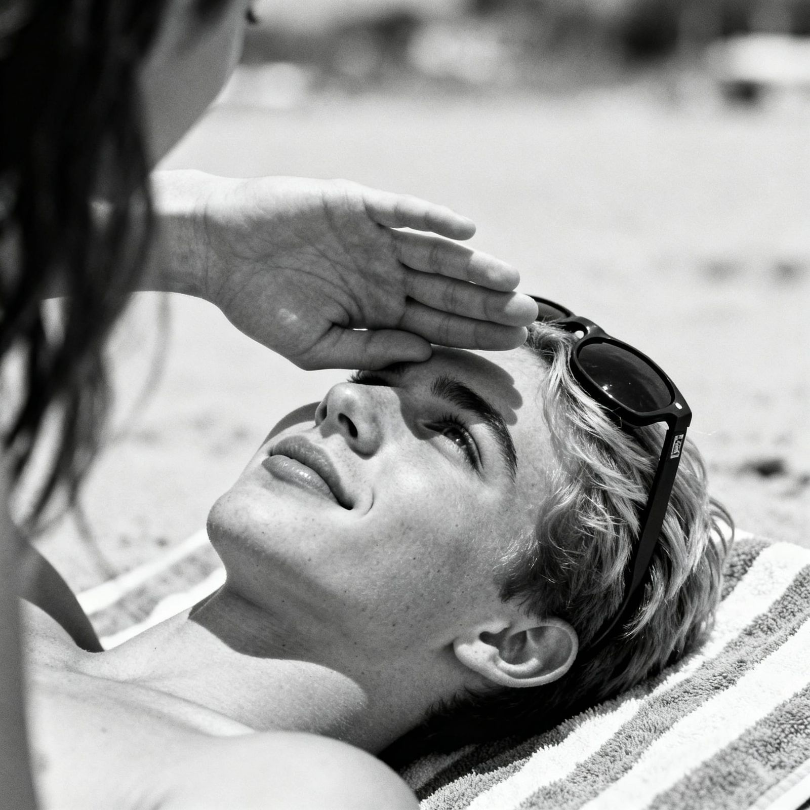 Handsome Collegiate Man on Beach, Black and White Portrait