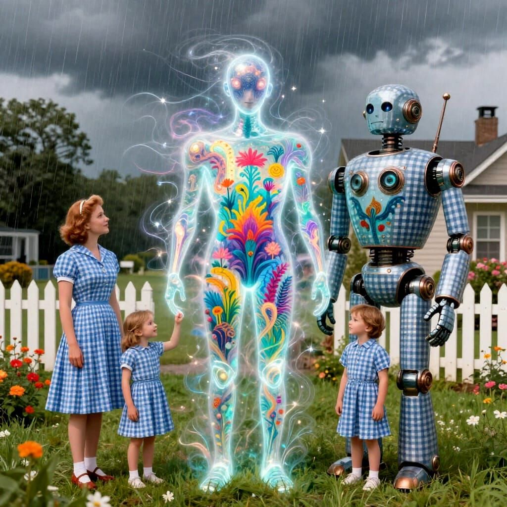 Ethereal Bioluminescent Being in Lush Fantasy Plant Kingdom