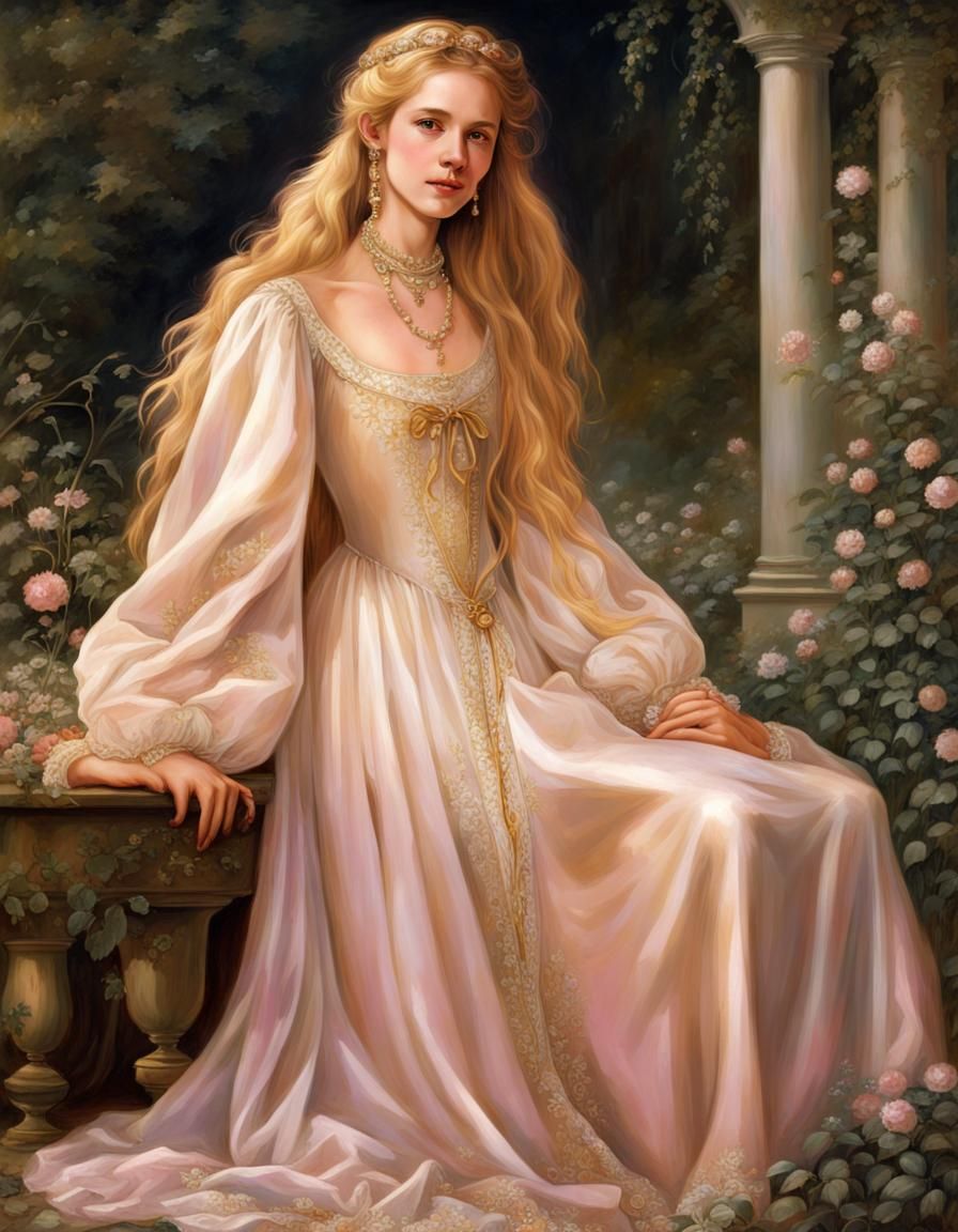 Renaissance Princess in Golden Silk Gown