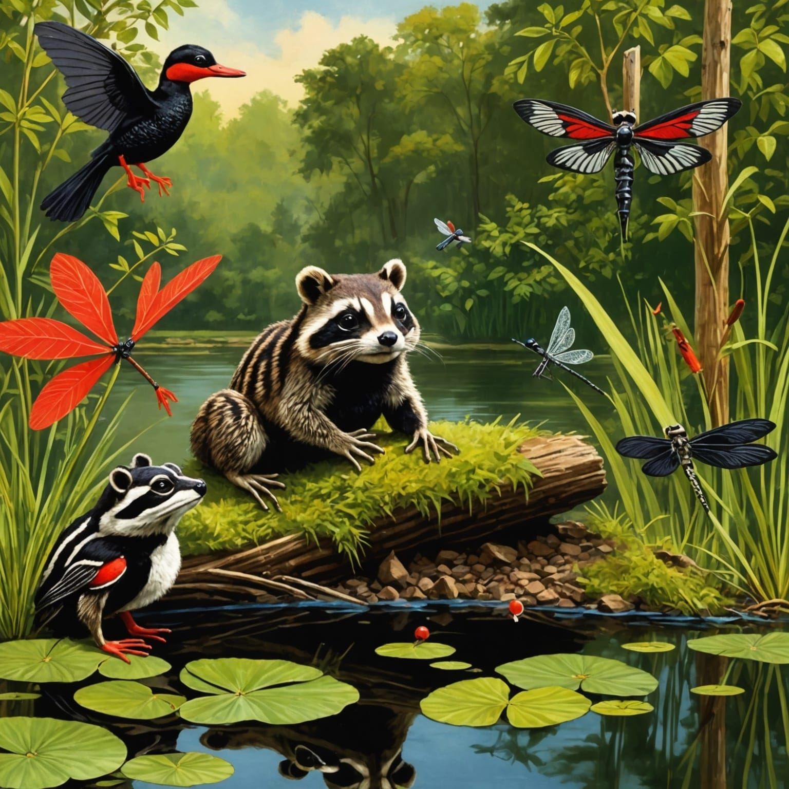 Can you find a frocoon, a red winged black skunk, a confused...