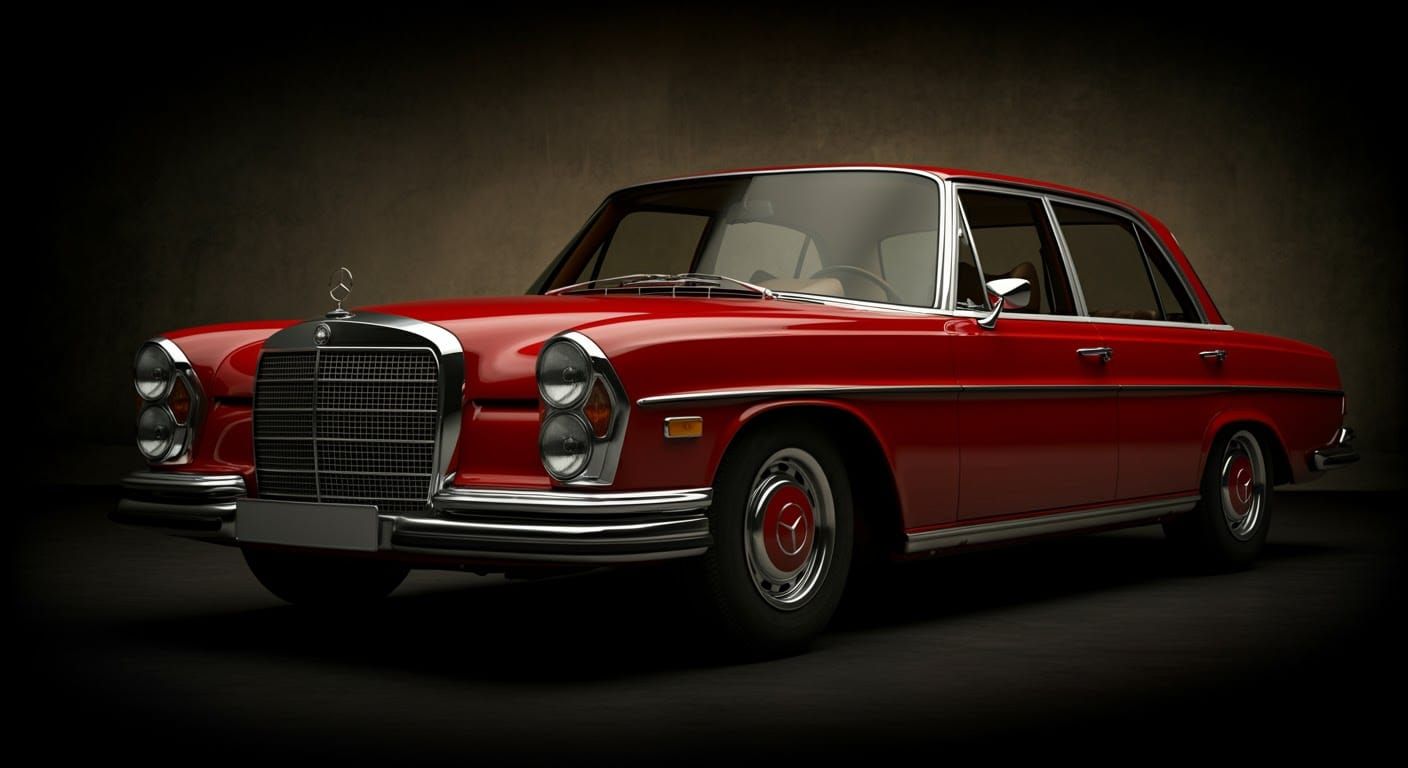 Classic 1969 Red Mercedes in Neo-Noir Style