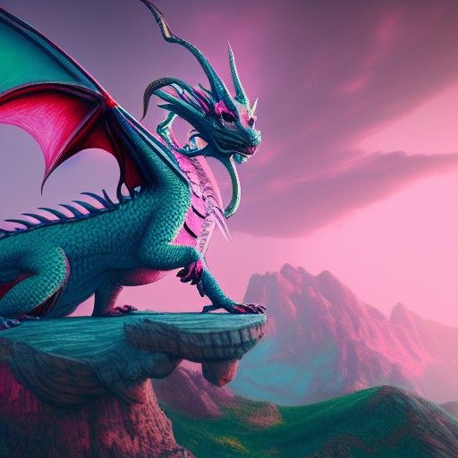 Pink Dragon in Town: Detailed Matte Painting