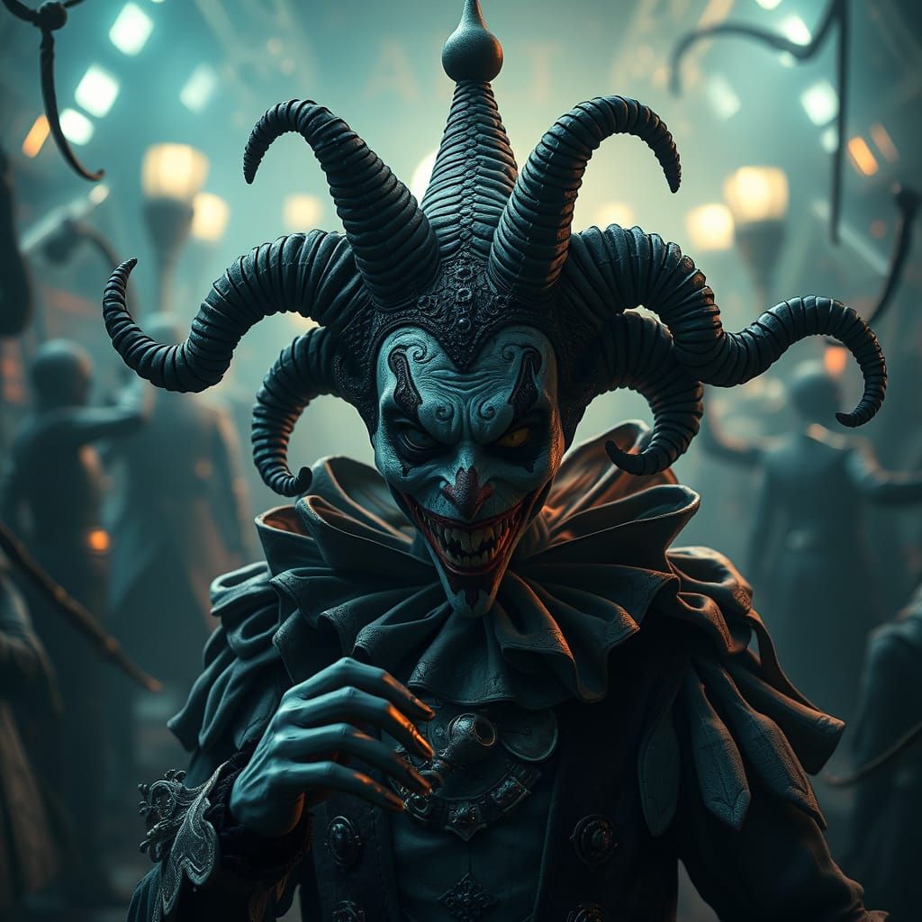 Sinister Jester in Twisted Reality with Baroque Details