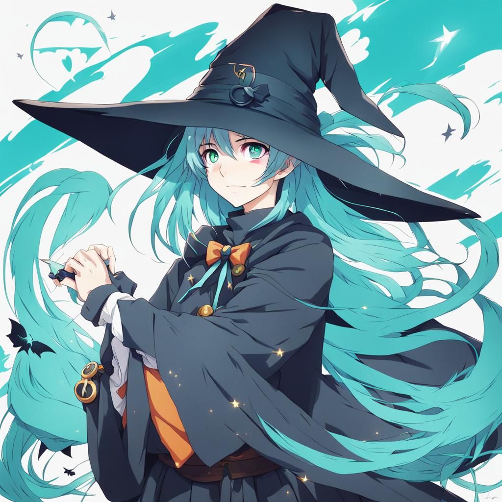 Cyan-Haired Witch in Anime Key Visual Style