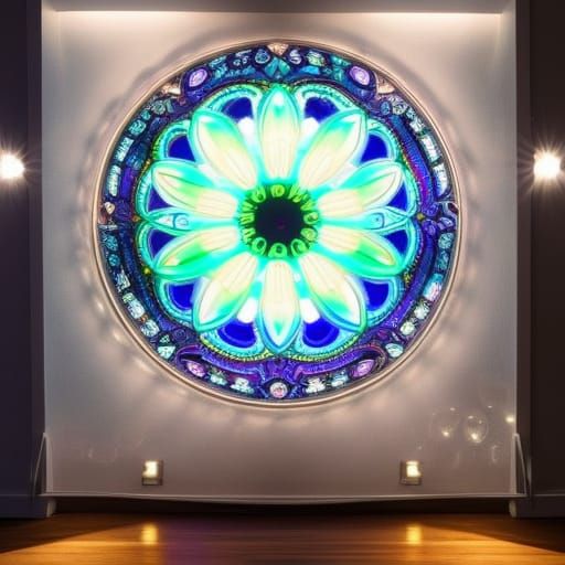 Glowing Neon Mandala Flowers in Art Nouveau Style