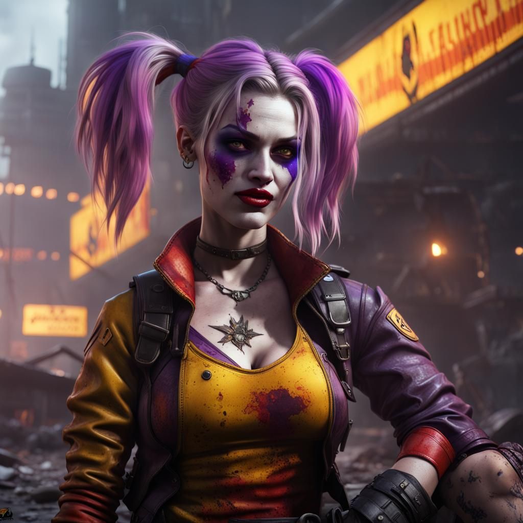 Post-Apocalyptic Harley Quinn in Dark Fantasy Style