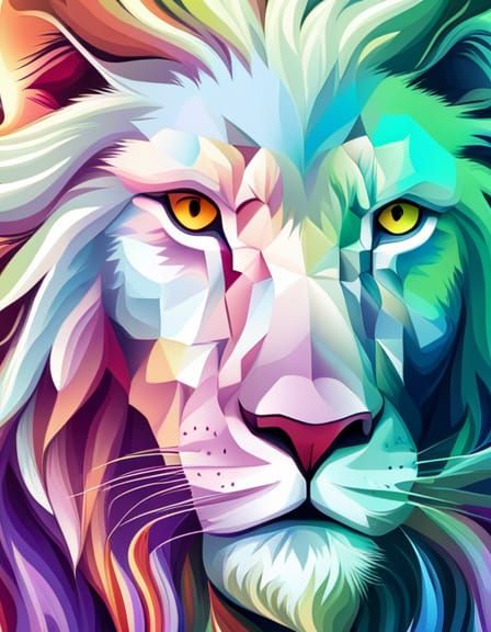 Colorful Mystical White Lion with Fractal Elements