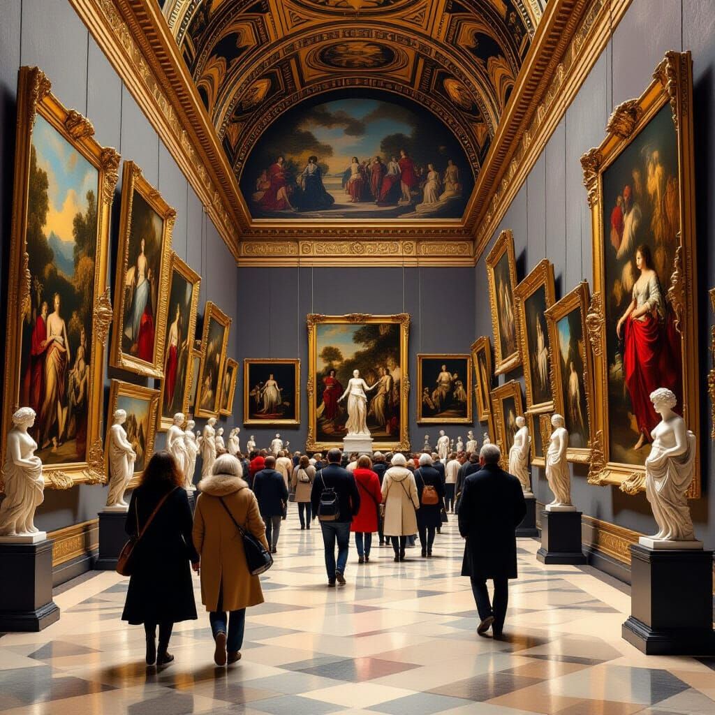 Grand Art Gallery in Rembrandt and Caravaggio Style