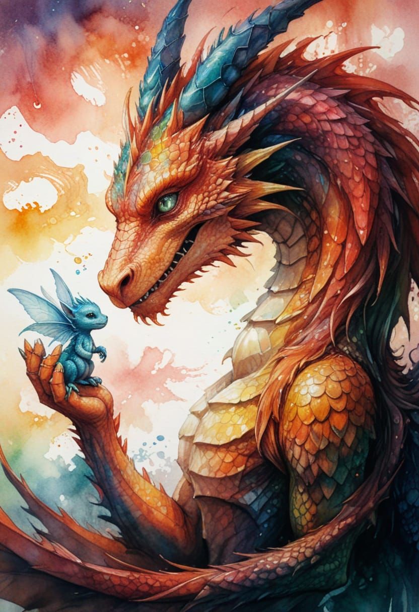 Dragon and Fairy Friends in Sketch Art Style