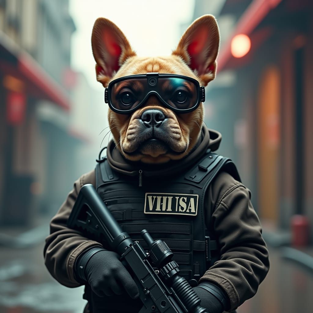 French Bulldog SWAT Agent in Tactical Gear