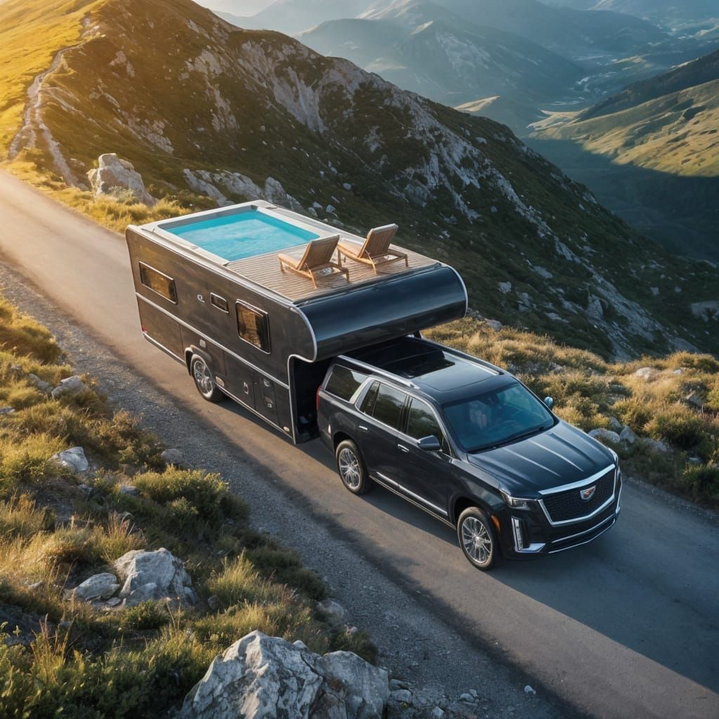 Luxury Double-Decker Caravan Ascends Mountain Road