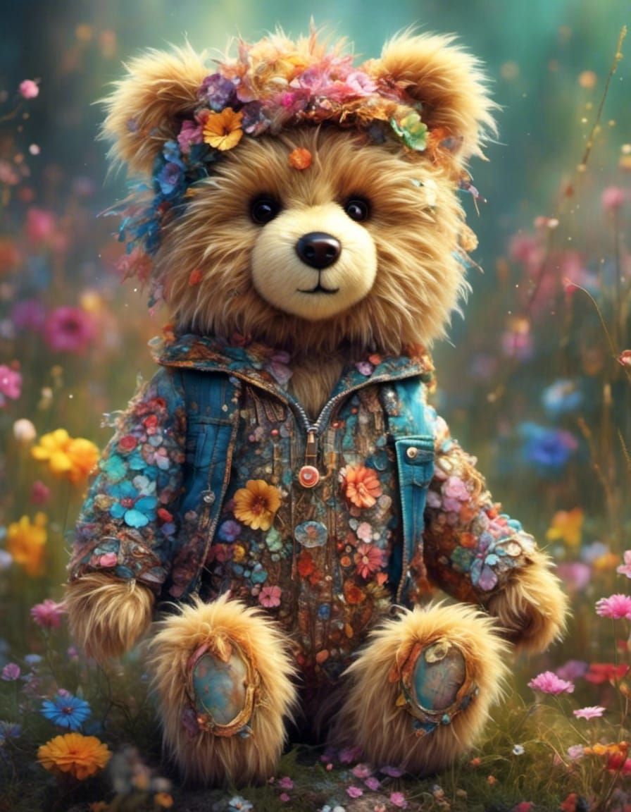 Hyperreal Fluffy Teddy Bear in Vivid Colors