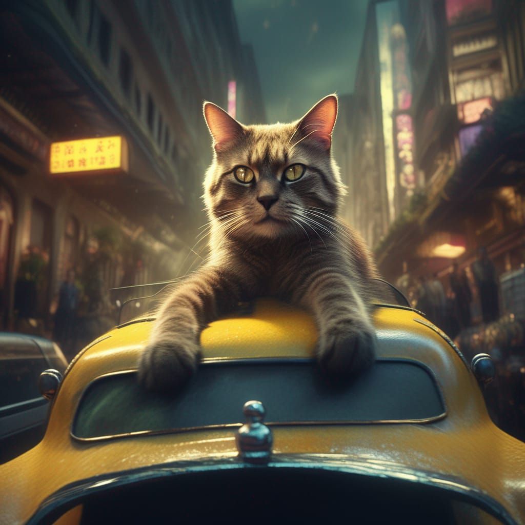 Cat Driving Taxi: Digital Matte Painting