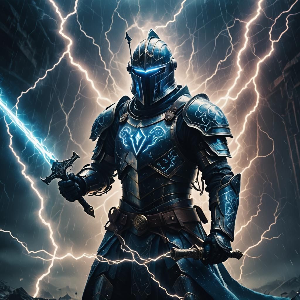 Electric Knight with Lightning Sword in Dark Fantasy Art