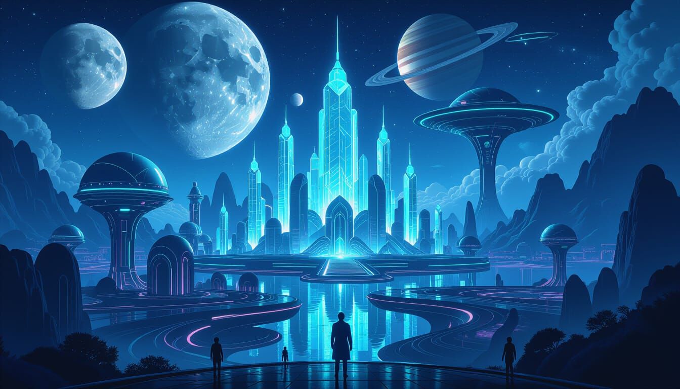 Alien City Under Dramatic Night Sky