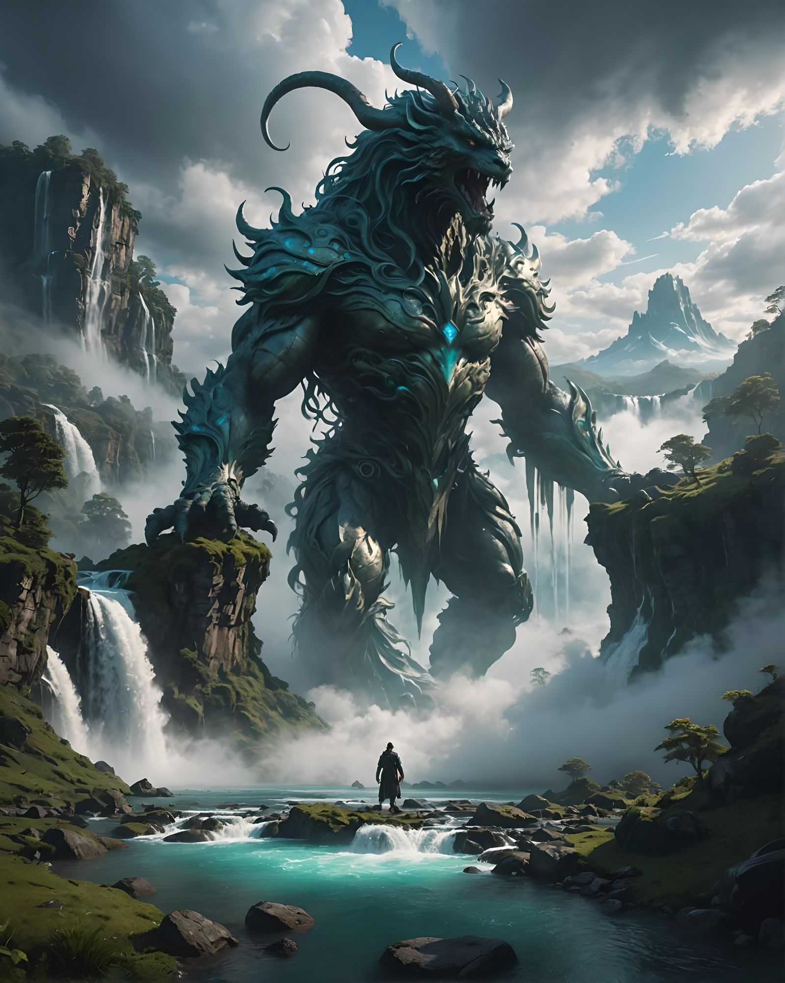 Surreal Landscape with Giant Mythical Creature