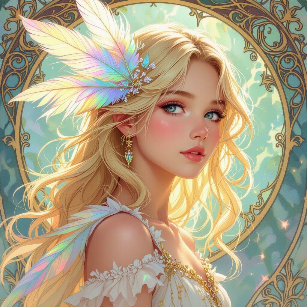 Teenage Girl With Iridescent Wings, Art Nouveau Fantasy