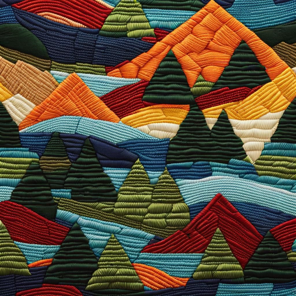 Mountains in Springtime: Patchwork Embroidery Maximalism