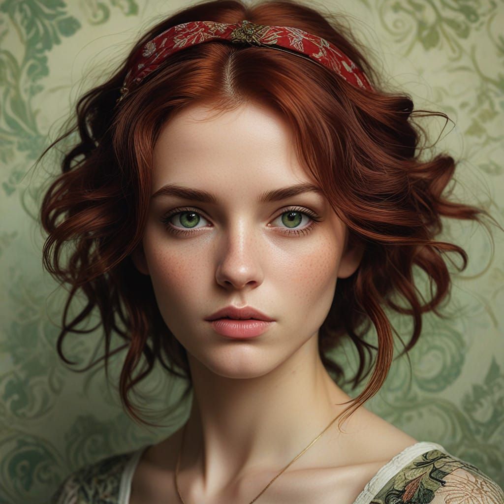 Woman with Fiery Red Hair in Intimate, Ethereal Portrait