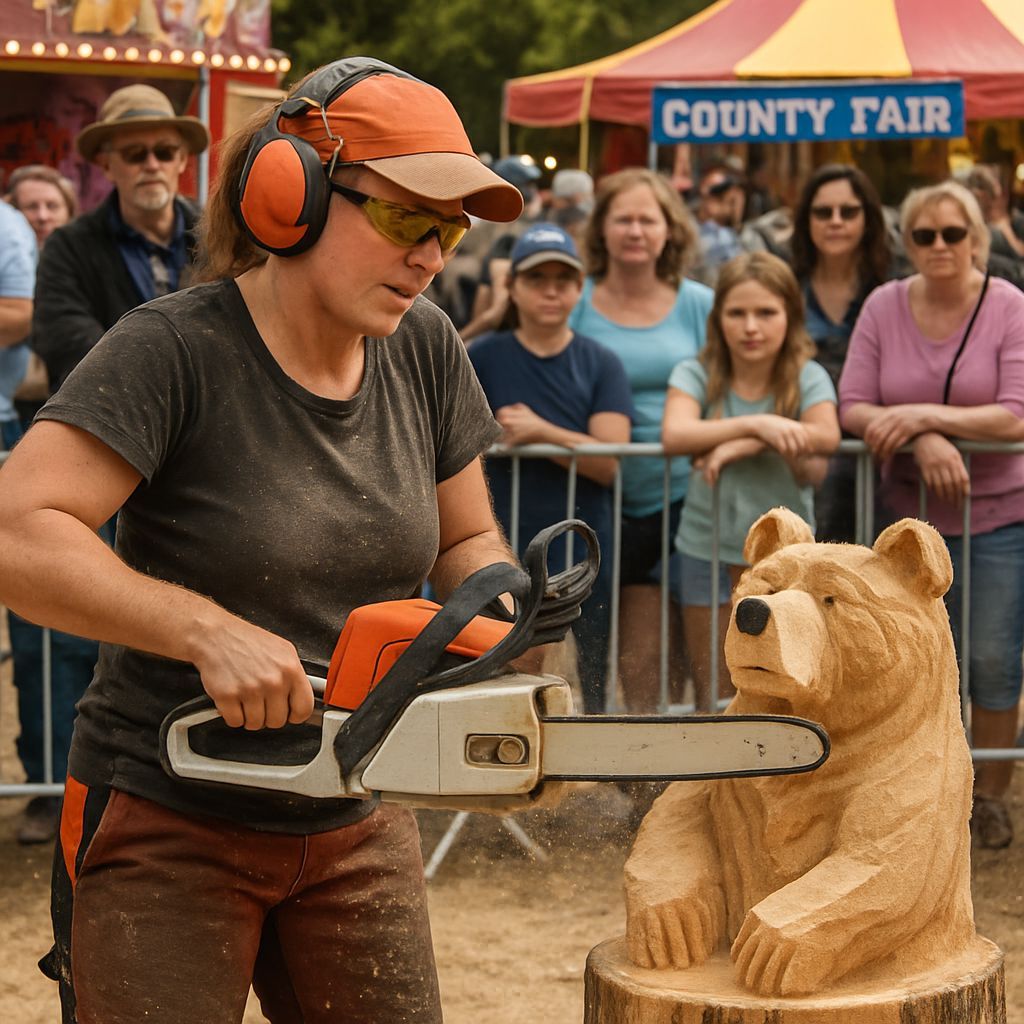 Chainsaw Artist Carves Bear at County Fair