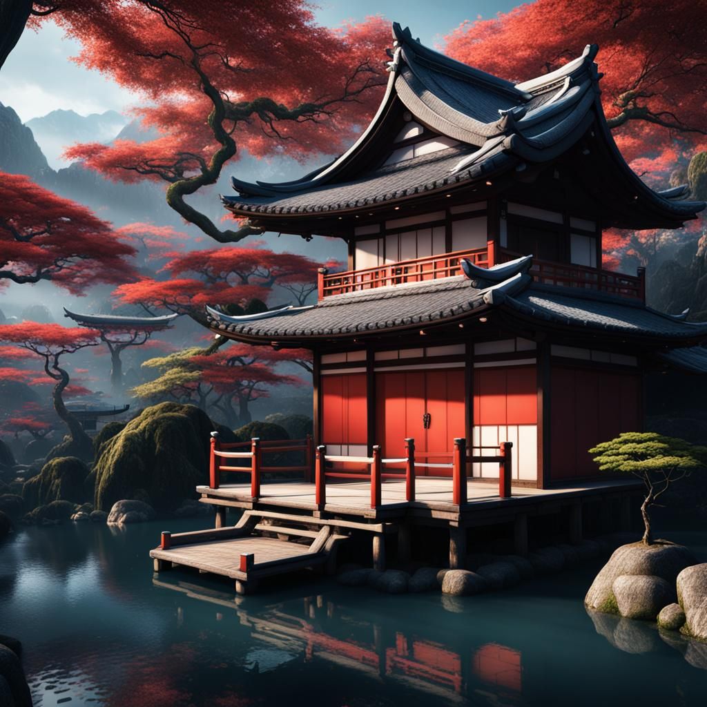Zen Garden Hut: Detailed Matte Painting