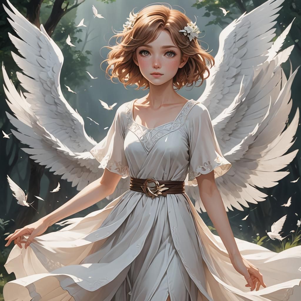 Gentle Wind Spirit in Flowing White Dress