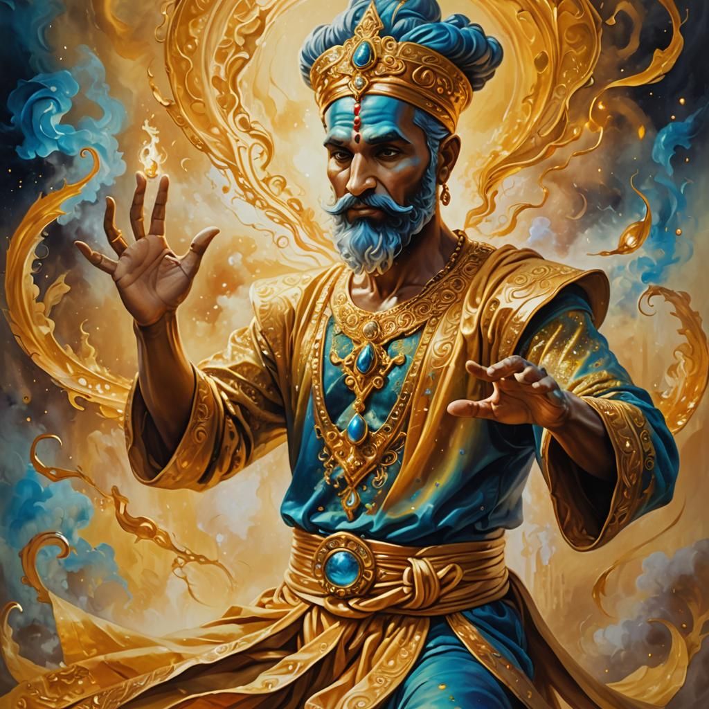 Golden Genie Unleashes Powerful Magic in Surreal Oil Paintin...