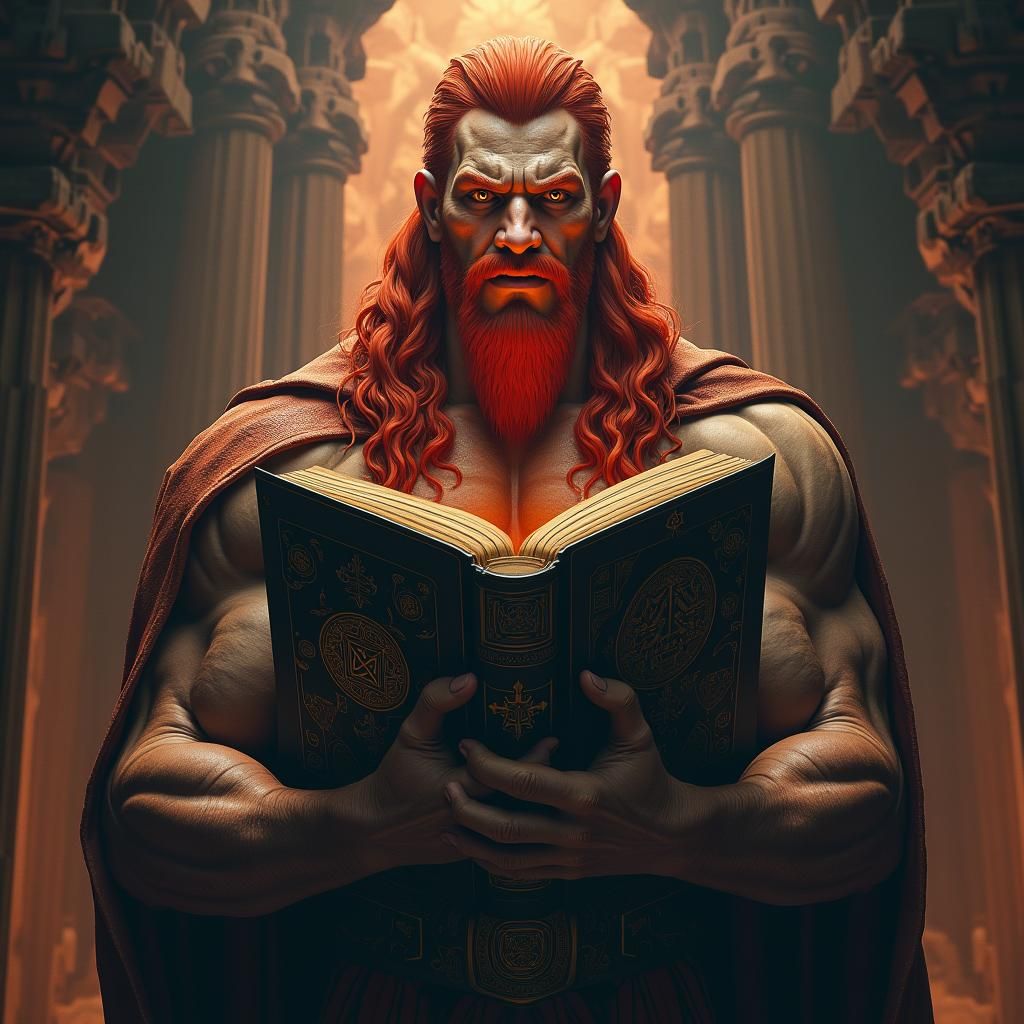 Red-Haired Man with Book in Detailed Environment
