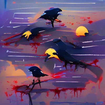 Gothic Crows Perched on Branch