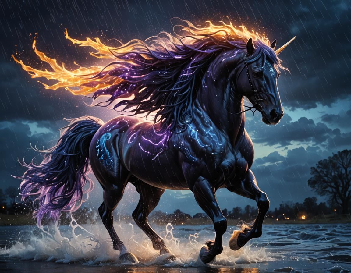 Celestial Fire Pegasus in Electric Storm