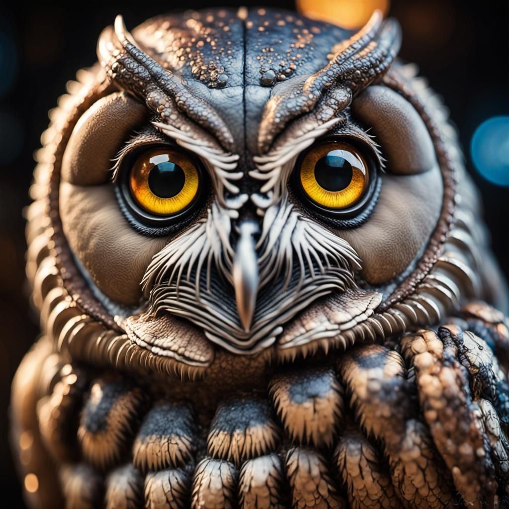 Detailed Night Owl Portrait in Psychedelic Art Style