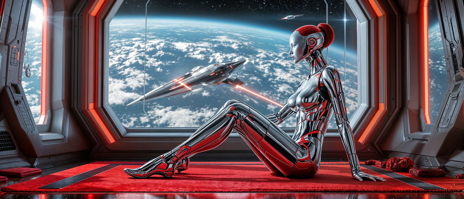 Metallic Android in Space Age Setting