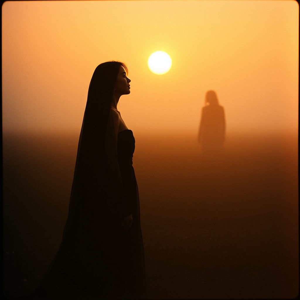 Mourner in Fading Light: A Vintage Cinematic Aesthetic