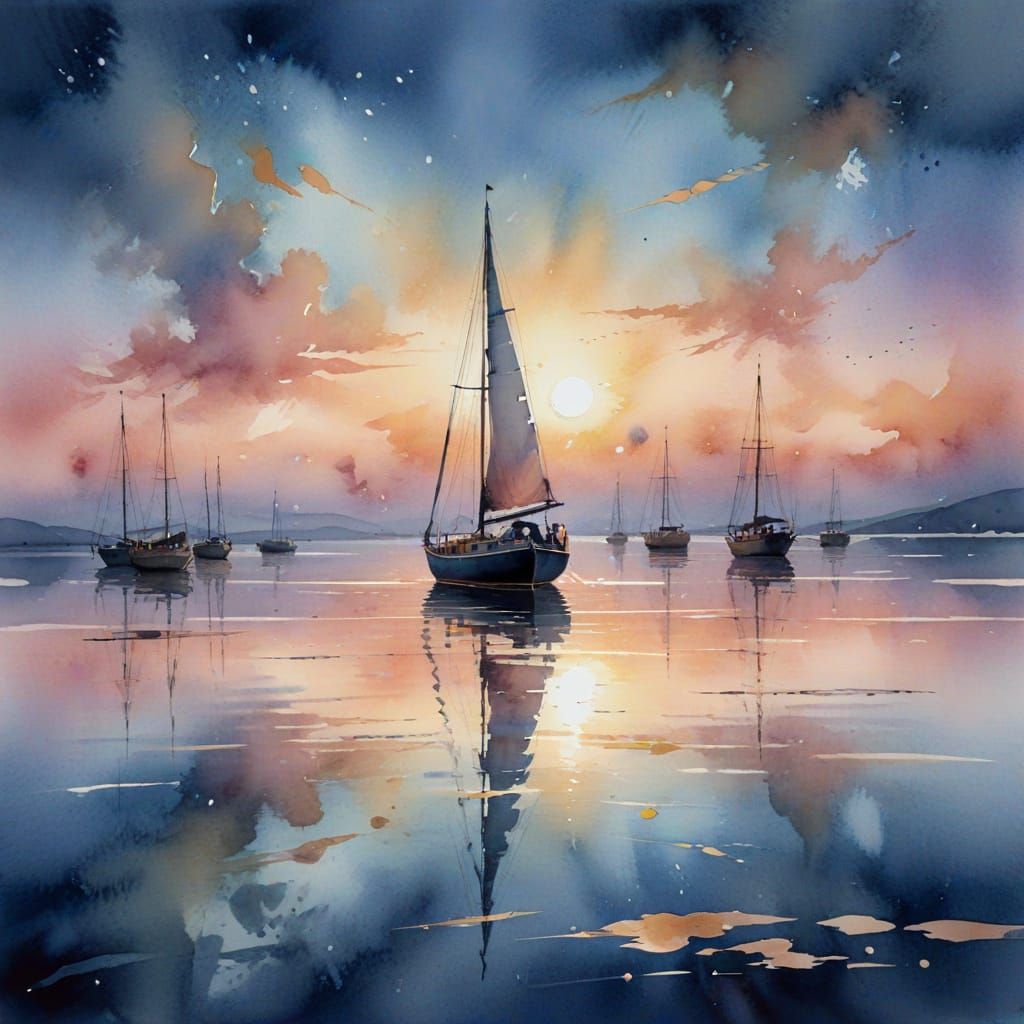 Dreamlike Seascape in Wet-on-Wet Watercolor Style