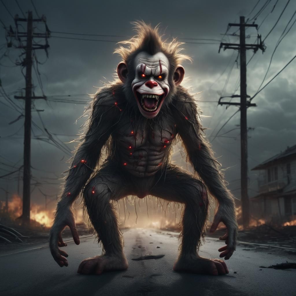 Electrocuted Zombie Monkey Clown in Digital Painting