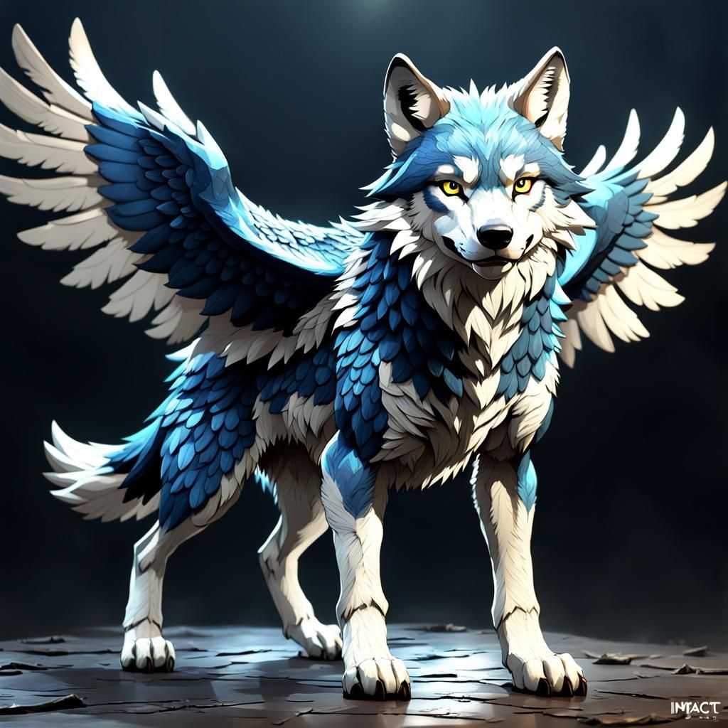 Winged Scaly Wolf Hybrid in 3D Anime Style