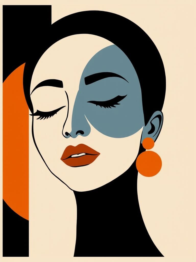 Elegant Woman in Art Deco Geometric Style