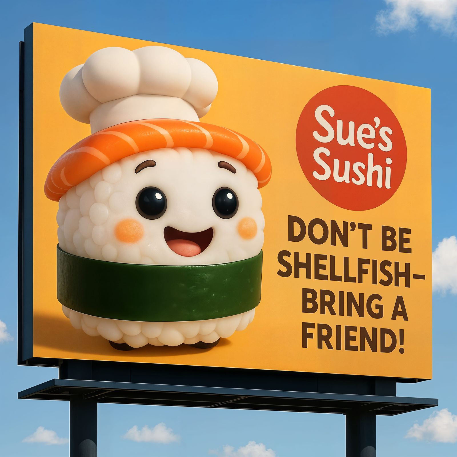Happy Cartoon Sushi Roll Billboard Advertisement