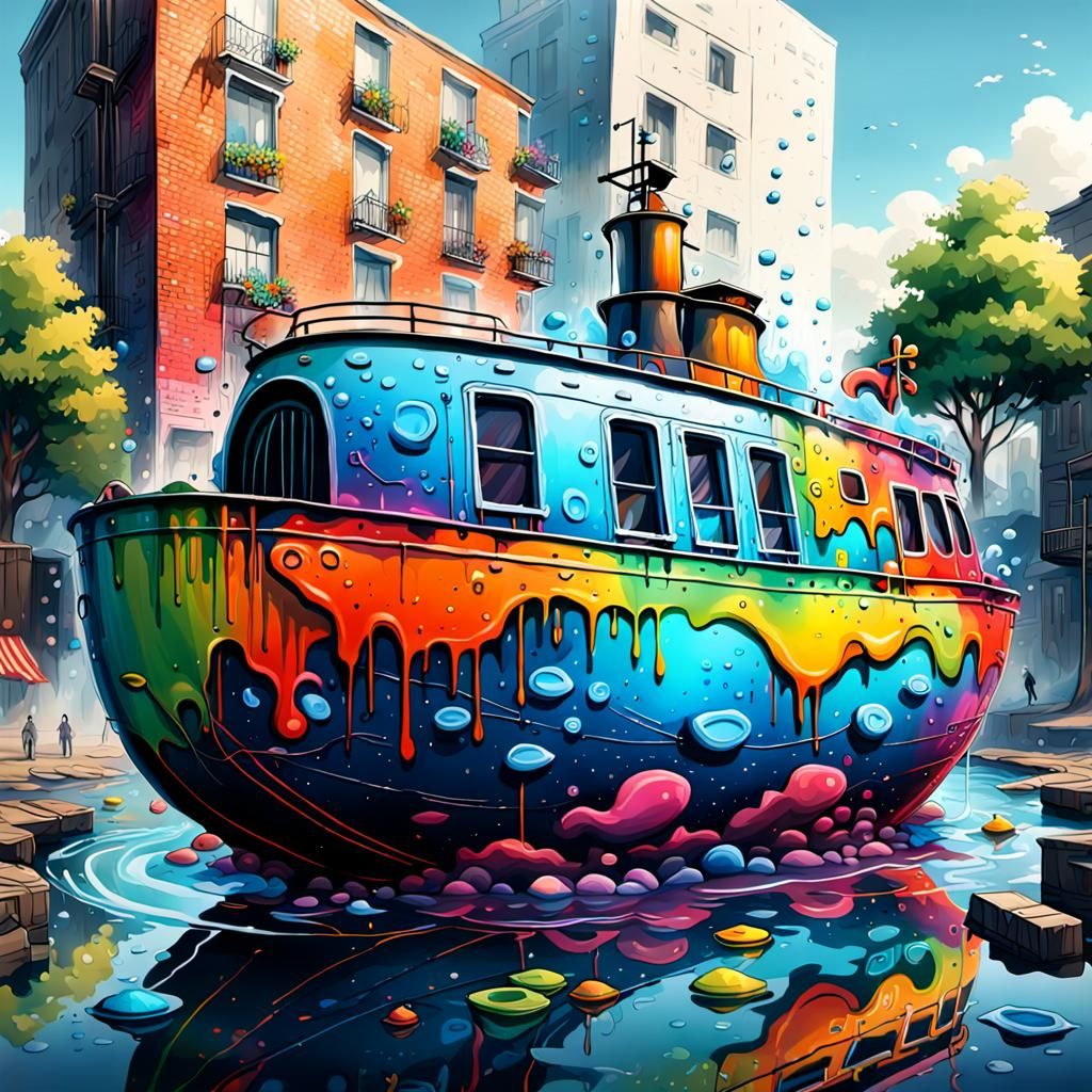 Transparent Ship in Pot: Graffiti Art, Splash Art