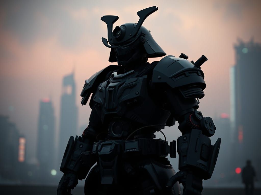 Cyberpunk Samurai Robot in Futuristic Cityscape