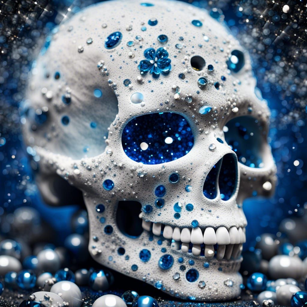 Luminescent Crystal Skull with Glittering Gems
